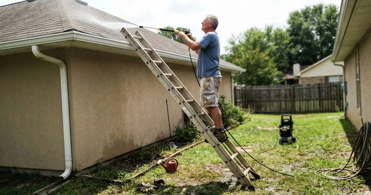 Is DIY roof pressure washing safe? Ladder and fall risks explained